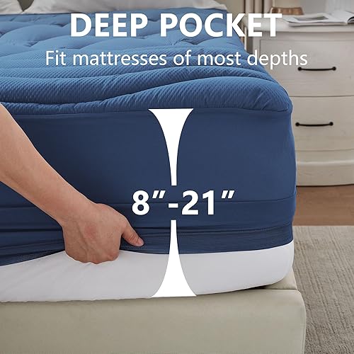 Miniatura 6 de Protector de colchón impermeable suave y transpirable, tamaño Queen, protector de colchón acolchado, ajustable, sin ruido, antideslizante, con