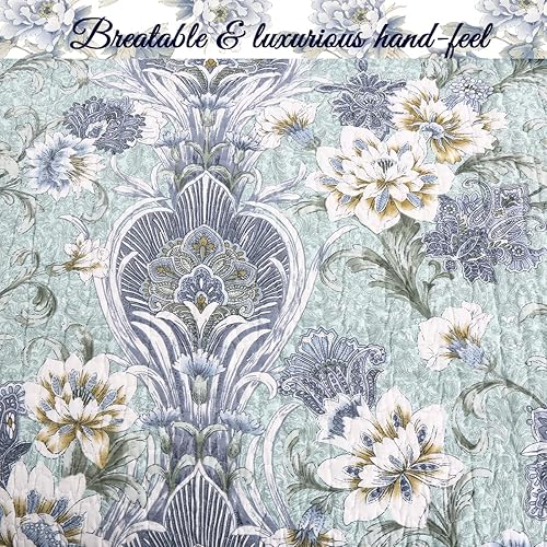 Miniatura 4 de Cozy Line Home Fashions Jasmine Floral - Juego de ropa de cama reversible 100% algodón, colcha (jarrón de porcelana, King, 3 piezas)