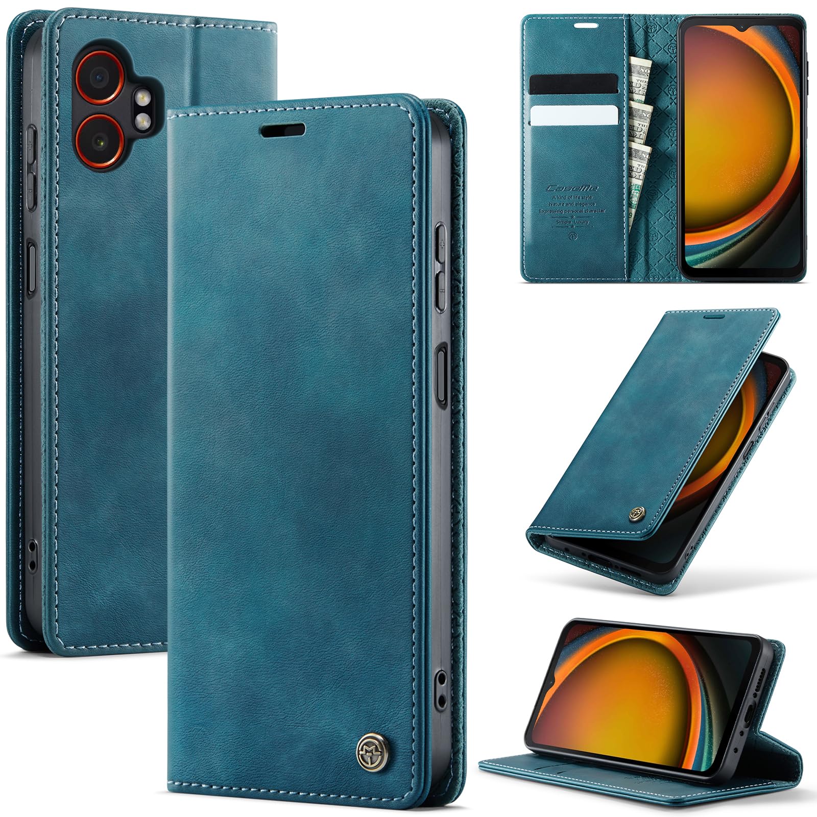 Case for Samsung Galaxy XCover 7 Pro 5G, Premium PU Leather Case [RFID Blocking] [Card Holder] [Stand Function] [Shockproof] Magnetic Flip Case for Samsung Galaxy XCover 7 Pro, Blue Green