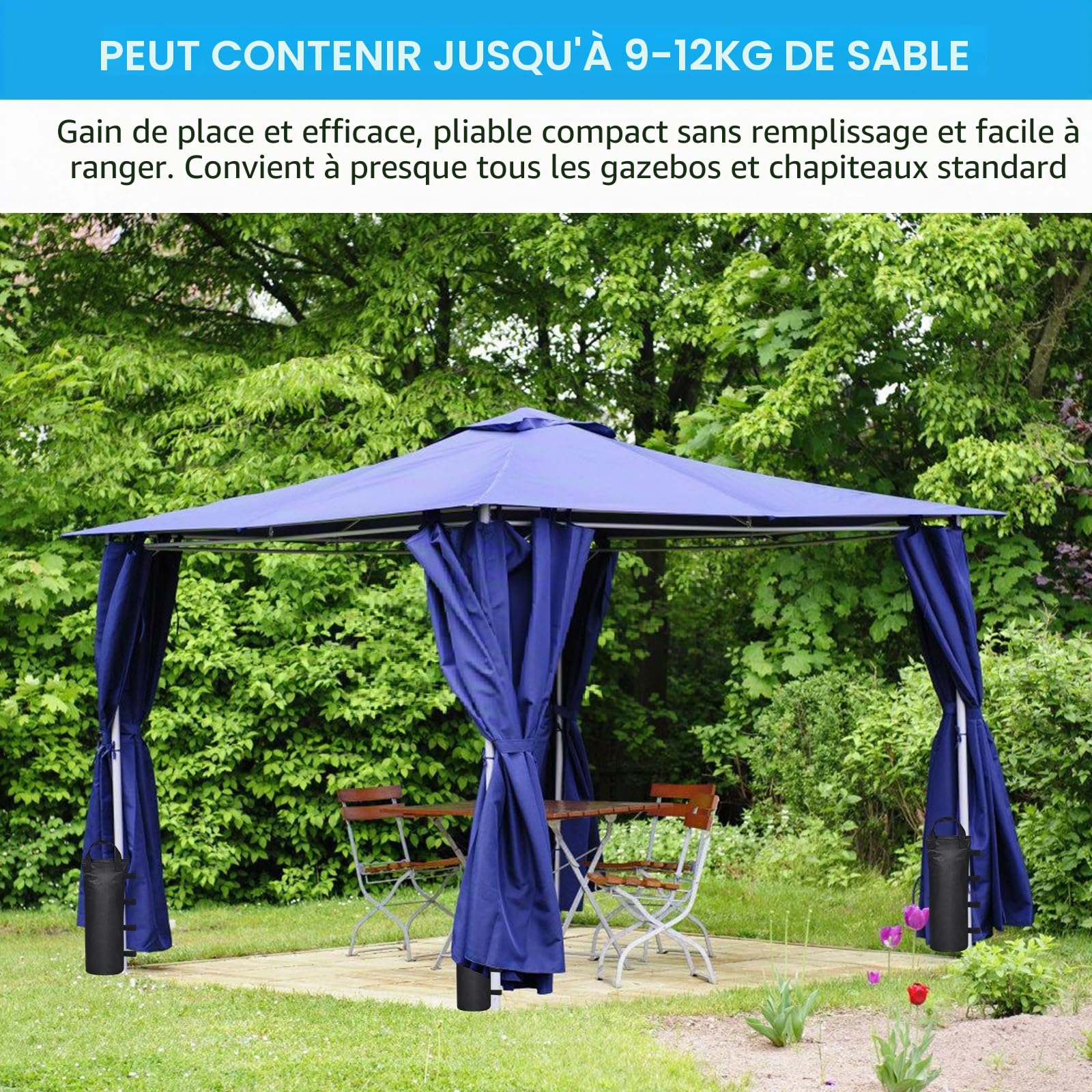 Lot de 8 sacs de sable pour pavillon - À remplir - En Oxford épais - Lestage - Double couture - Haute performance - Pour tonnelle, tente, parasol