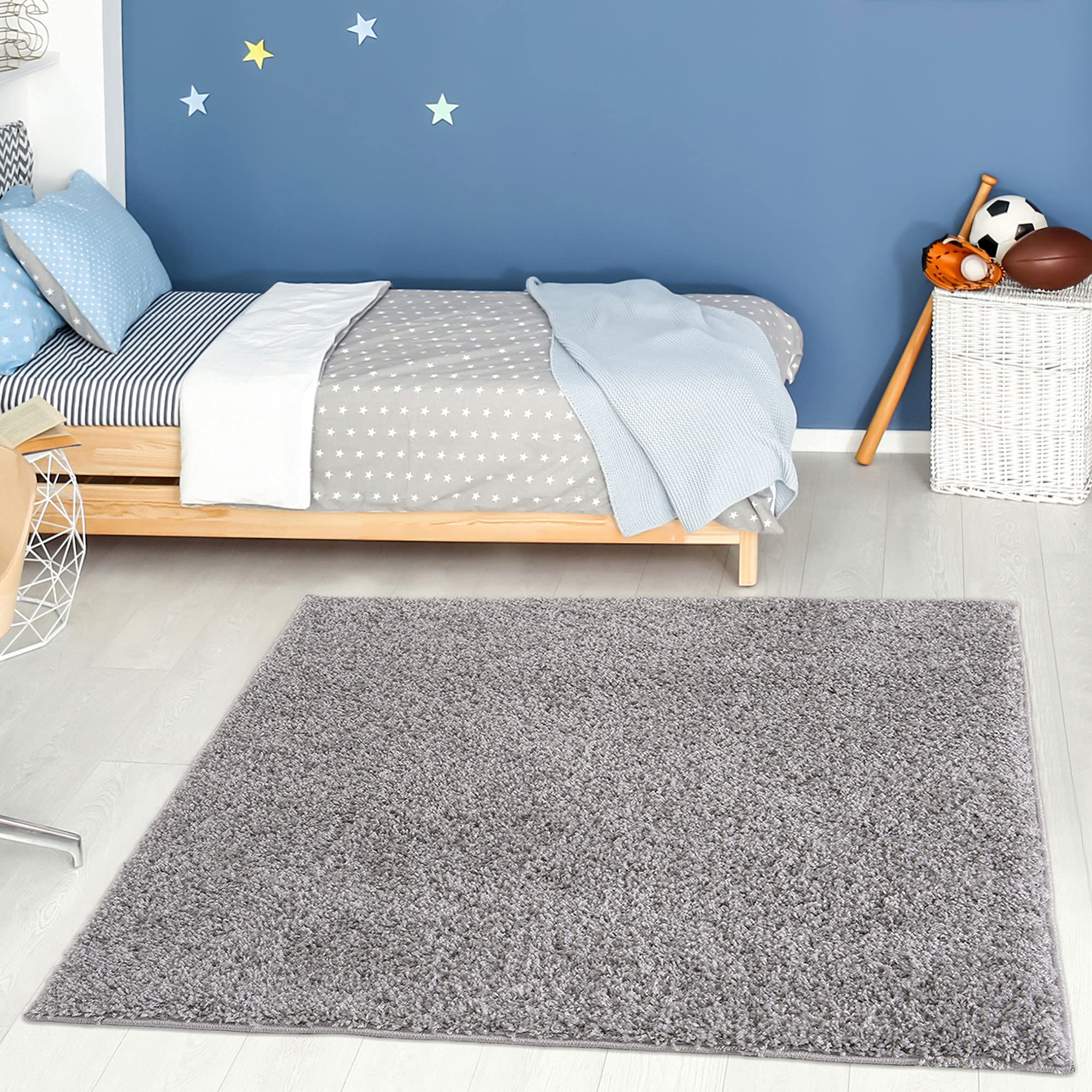 THE RUGS Grey Plain Soft High Pile Shaggy Rugs & Runners Living Room Bedroom | Size: 120cm x 120cm