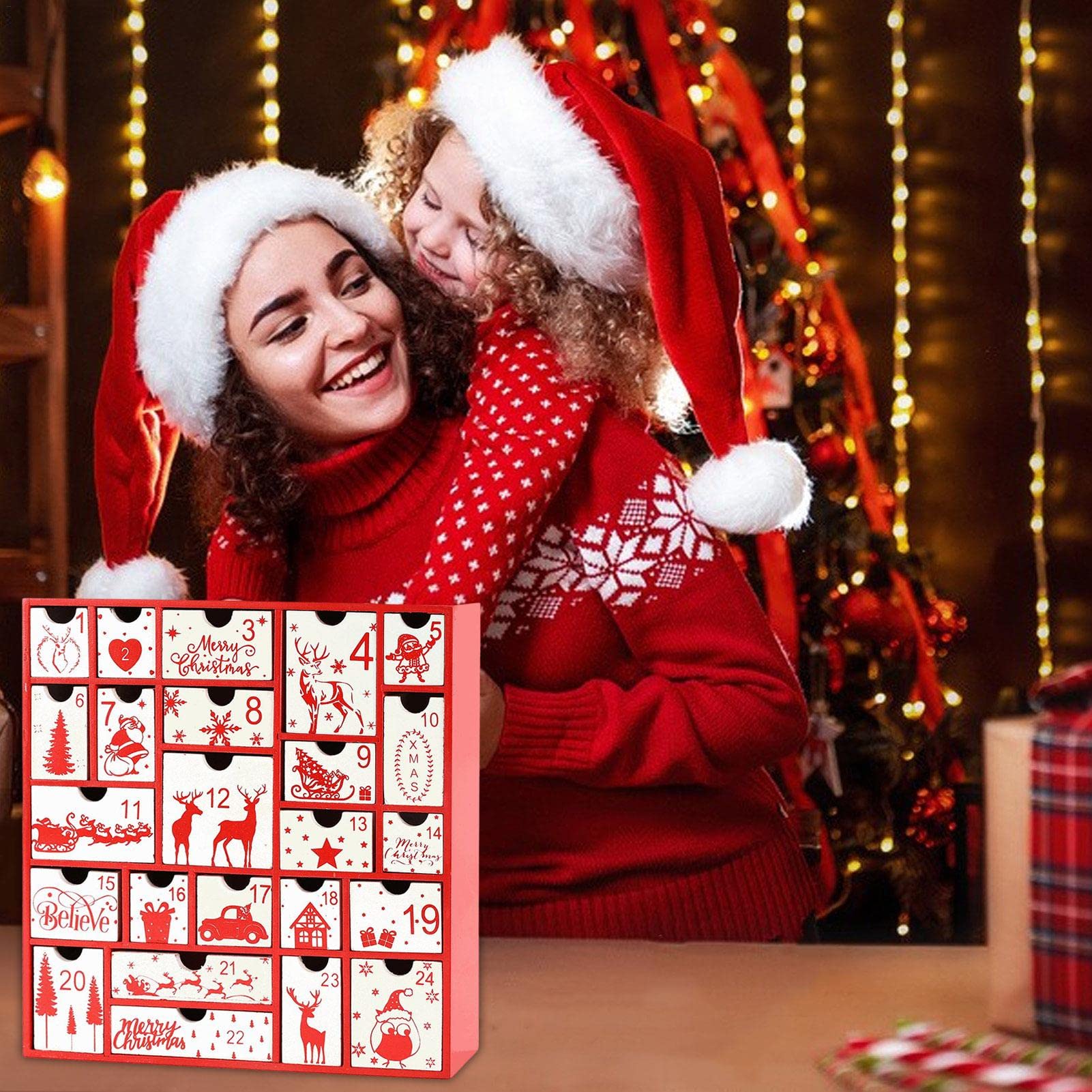 Yeeda Calendario de Adviento de Navidad, relleno de 24 cajones, calendario de Navidad, calendario de Adviento, caja de regalo de caramelos para niños, niños, niñas | de Navidad, calendario de Adviento, de regalo de caramelos para niños, niños, niñas