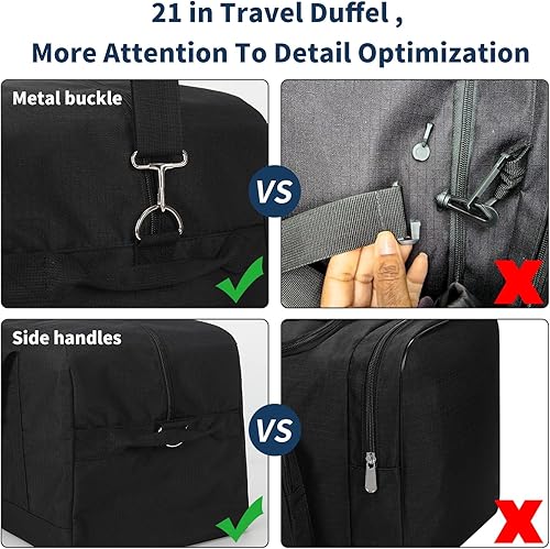 Miniatura 7 de Bolsa de lona de gimnasio de 21 pulgadas para hombre, Negro -, Bolsa de lona de gimnasio para hombre