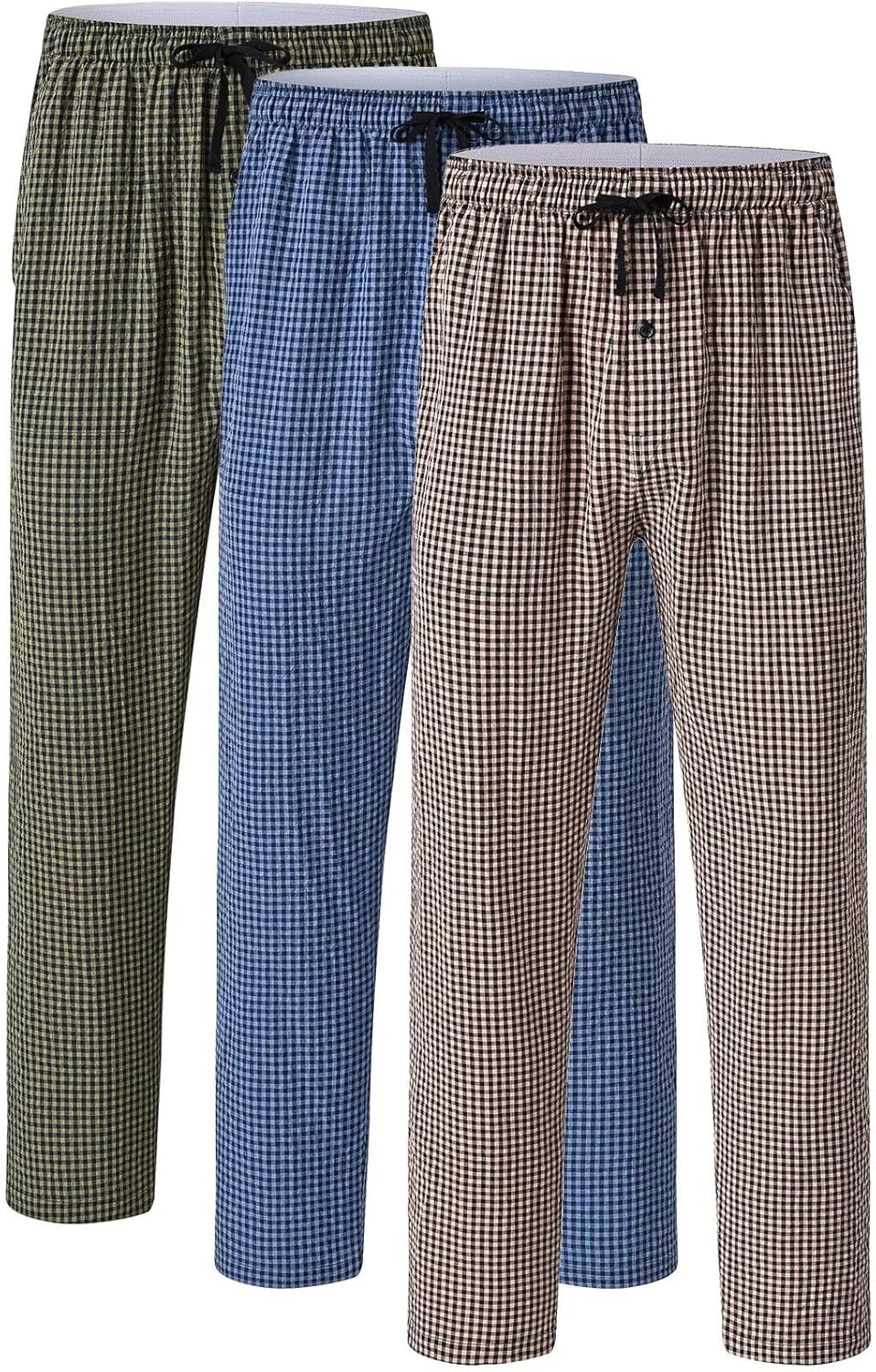 yuyangdpb Men's 3-Pack Pajama Pants Cotton Plaid Pjs Bottoms Sleep Lounge Pant Button Open Fly with Pockets