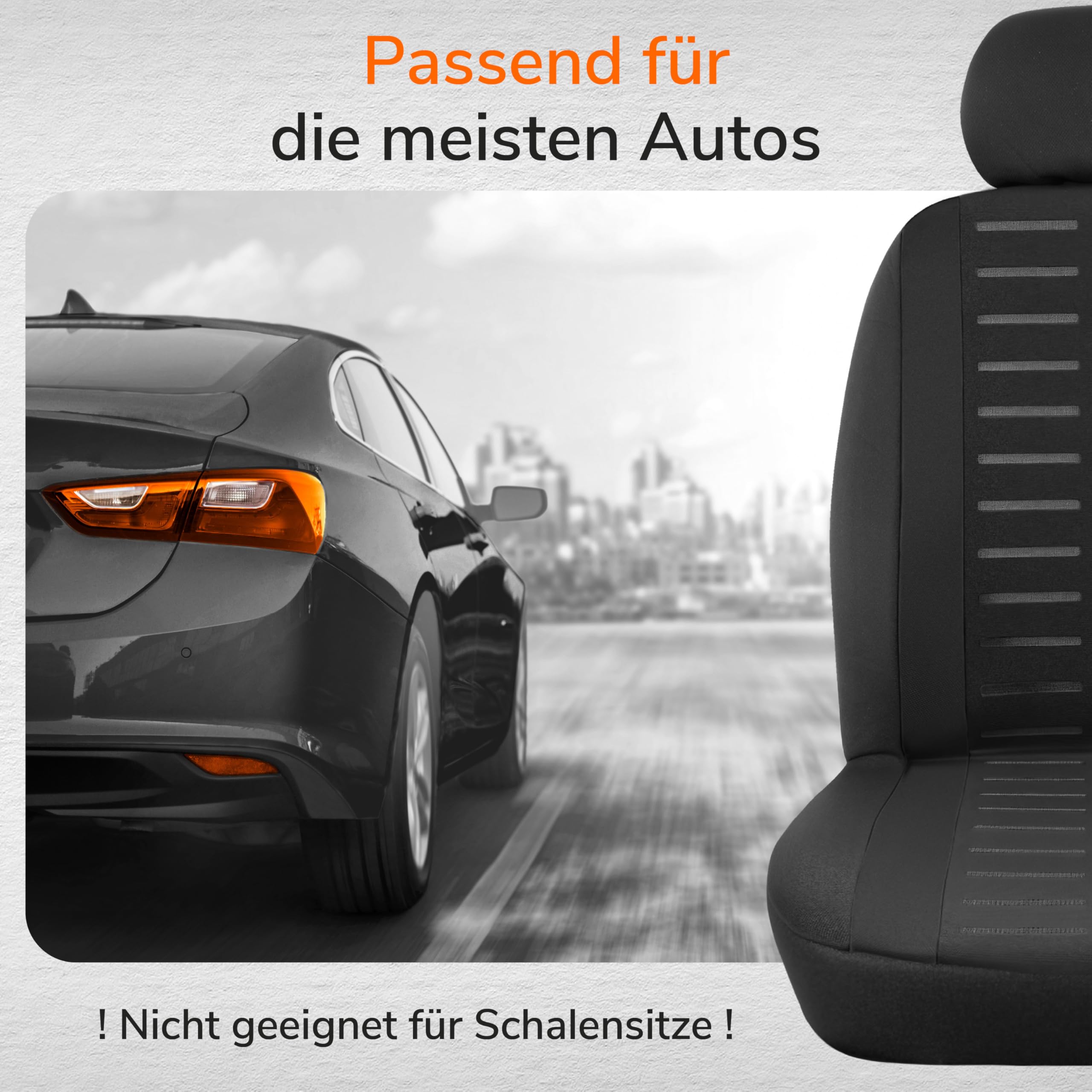 Upgrade4cars Autositzbezüge Set für die Vordersitze Version 2026 | Auto-Schonbezüge Universal in Schwarz für Fahrersitz & Beifahrer | Autozubehör Innenraum Deko