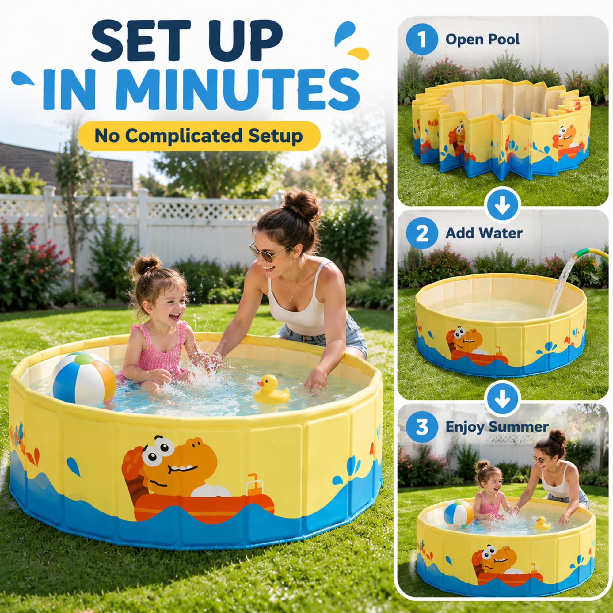 Piscina Infantil Plegable, Piscina Rígida Sin Inflar para Niños