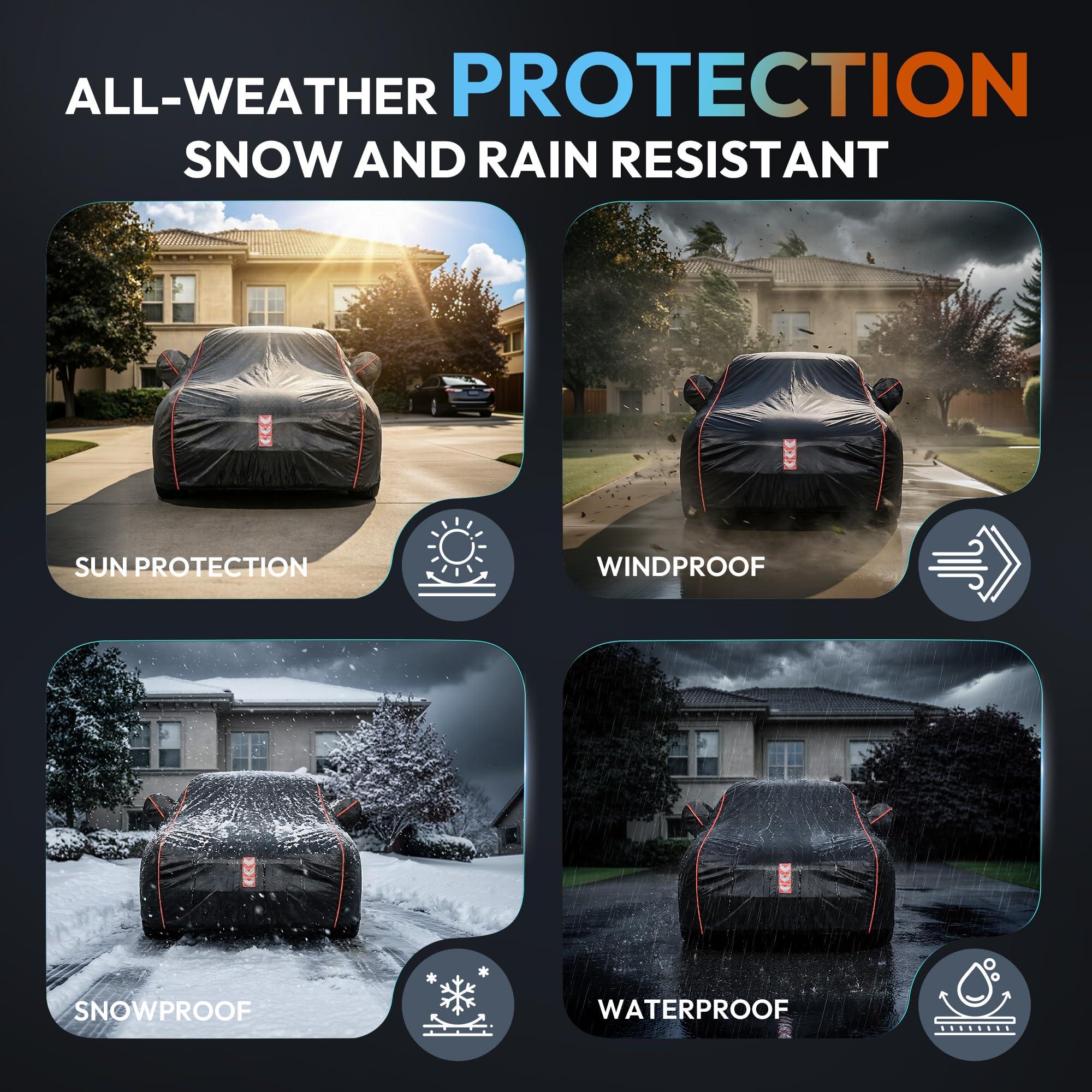 Ngwytong Car Cover Waterproof All Weather All-Around Fastening 60s Quick-Install 4 Upgrades for Sedans 186in-193in Car Cover — view 6