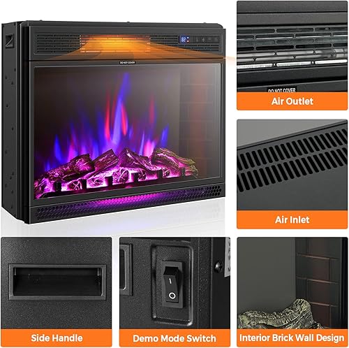 Miniatura 9 de Tangkula Chimenea eléctrica empotrada de 28 pulgadas, calentador de chimenea de 9001350 W con temperatura ajustable, función de temporizador, 3