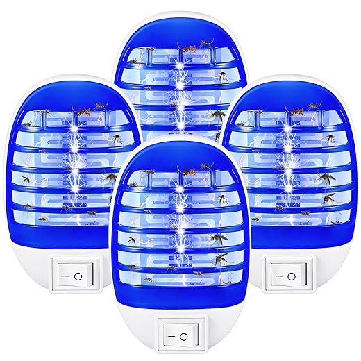 Indoor Bug Zapper Plug in Electronic Mosquito Zapper Fly Zapper Lamp for Bug Insect Trap for Home, Kitchen, Bedroom, Living Room, Office Indoor Use, Pack of 4, Blue ﻿