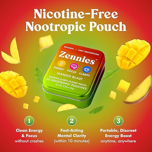 Miniatura 2 de Bolsas nootrópicas de cafeína con Alpha GPC, L-tirosina y L-teanina, melena de león, cordyceps, reishi, sin nicotina, sin azúcar ni edulcorantes