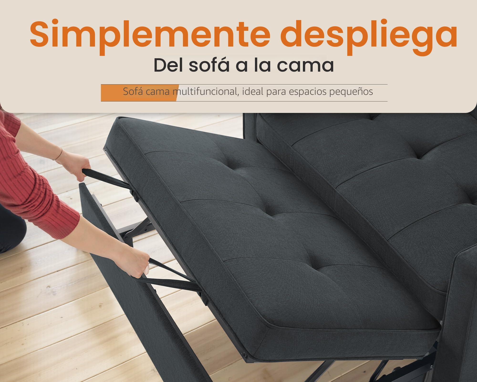 LUXOAK Sofá cama de 186 x 122 cm con respaldo ajustable de 5 niveles, sofá cama 3 en 1 con cojín y bolsillo lateral, sofá de lino gris para habitaciones de invitados y espacios pequeños