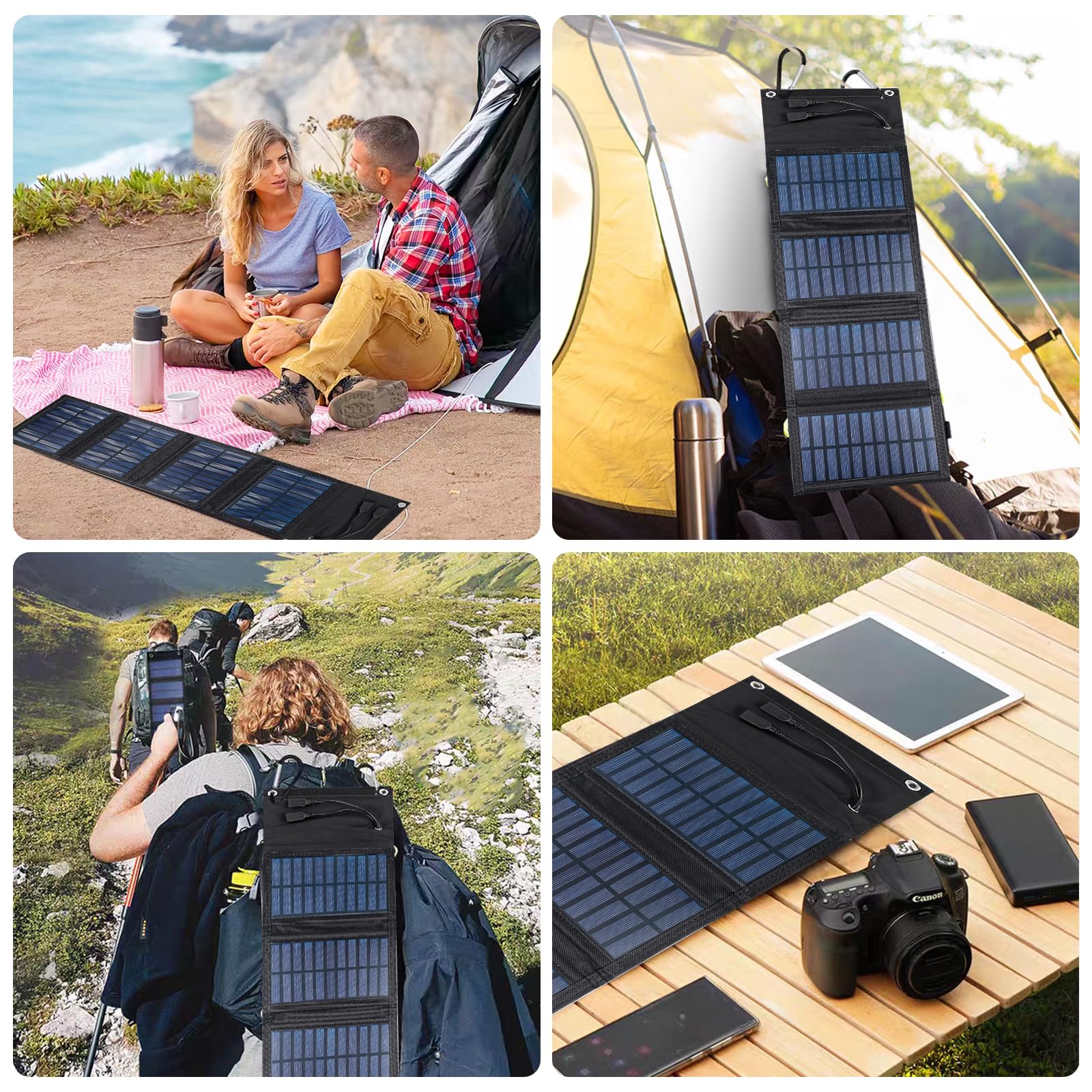 BYZESTY Panneau Solaire Portable10W - Chargeur Solaire Pliable 5V 2USB Monocristallin Panneau Solaire Étanche, Camping Chargeur Solaire pour Telephone, Activités en Plein Air, Camping, Randonnée