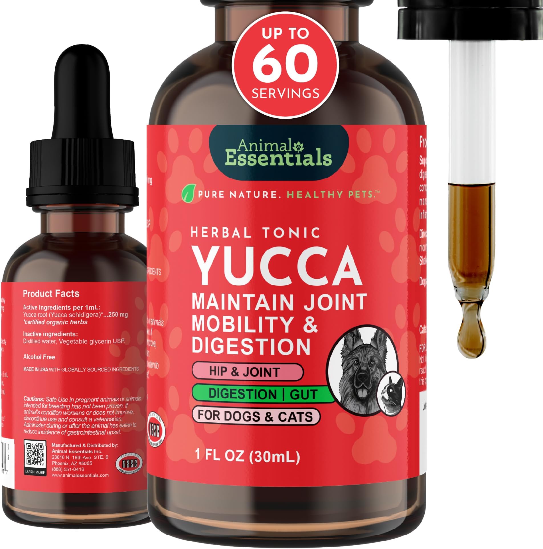 Yucca - Hip and Joint Yucca Root Supplement for Dogs & Cats, Liquid Herbal Care Drops for Senior Dogs & Older Pets, Bowel & Immune Support, Antioxidant Boost - 1 fl oz