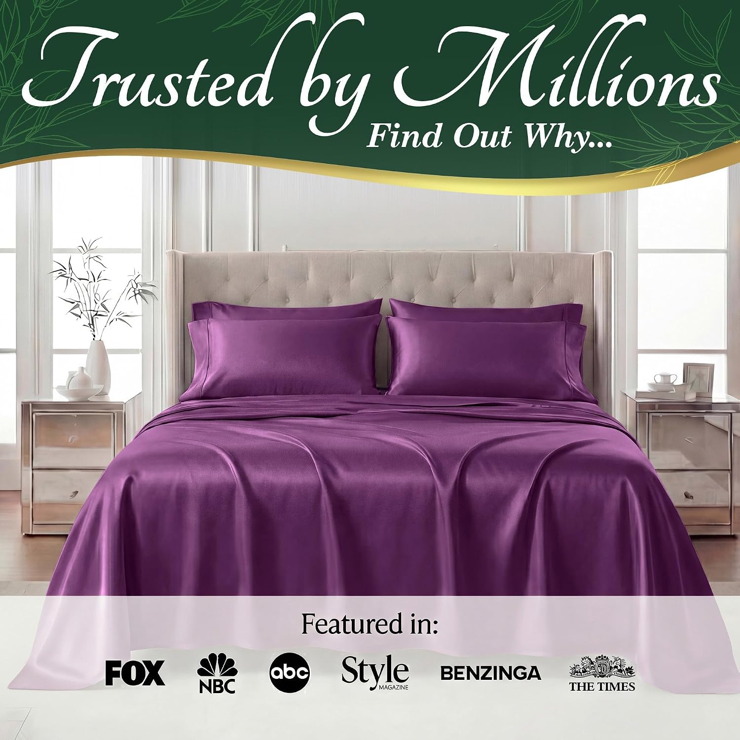 DECOLURE 100% Viscose Derived from Bamboo Sheets Queen Size - Luxury 6 Pc Naturally Cooling Sheets, Ultra Soft Bed Set - Deep 17" Pockets, Durable Double Stitching, Oeko Tex Standard (Purple - 01)