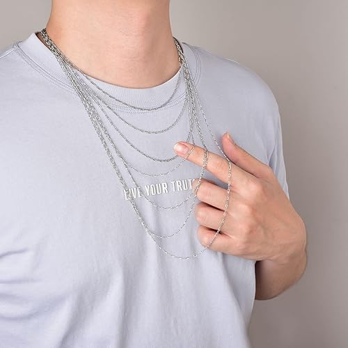 Miniatura 5 de Collar de cadena de plata de ley 925 para mujer, 0.059 pulgadas de ancho, cadena fina italiana Figaro plataoro, 14-30 pulgadas