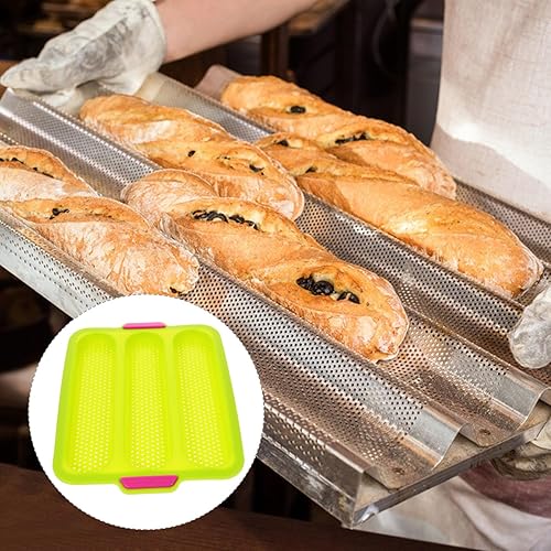 Miniatura 9 de Hemoton Sartén de silicona para baguette, sartén antiadherente para hornear pan francés, verde, 13.6x9.6x0.8 in
