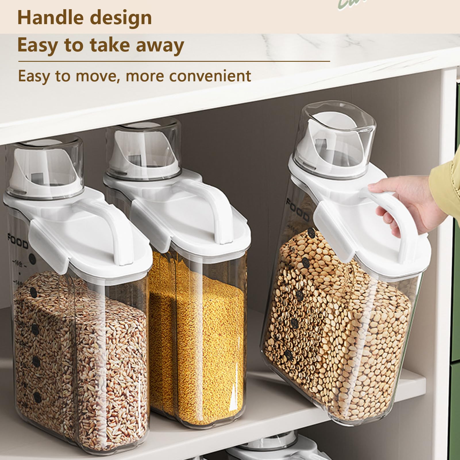 Cereal Containers Dispenser Rice Storage Container Clear Food Storage Containers Measuring Cup Pour Spout With Lids Airtight For Kitchen Grain Dry Food Pet Dog Food Organization?White 2L?