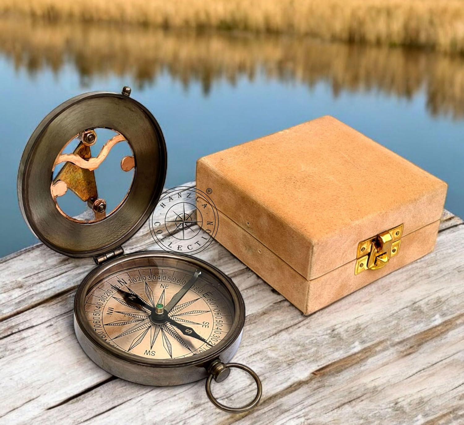 Trust in The Lord with All Your Heart - Proverbs 3:5-6 Quote Engraved Antique Brass Sundial Compass, Sundial Clock in Velvet Box Gift Sun Clock Ship Replica Watch, Ship Decorations