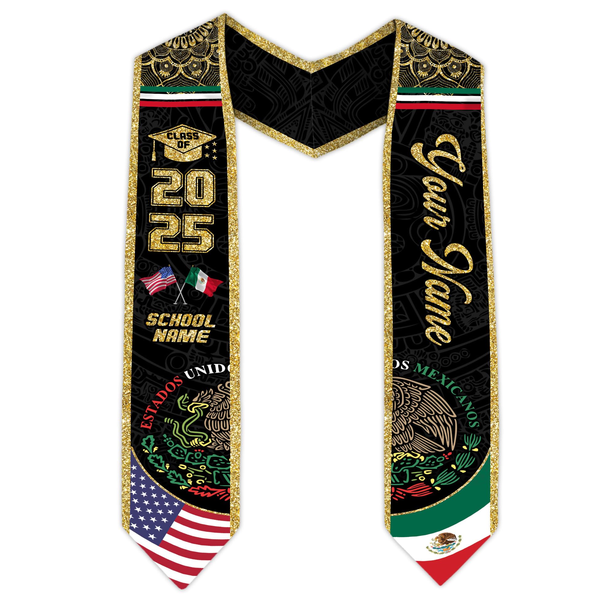 MonkeyVan Custom Mexican Graduation Sash Mexico Graduation Stole 2025 Mexican American Flag Graduation Sash Mexican Graduation M21