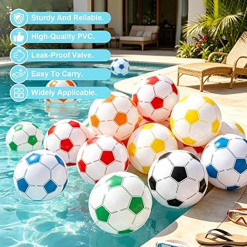 nnOuOnn 9/18Pcs Inflatable Football, 16 Inch Multicolour Beach Soccer Balls, Durable PVC Blow Up Swimming Pool Toys for Summer Water Game, Birthday Party & International 2026 Cup Decorations