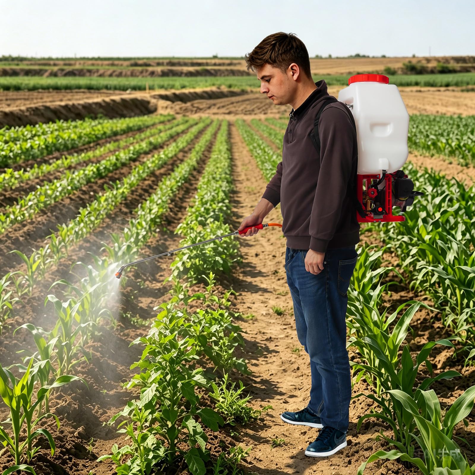 Pulverizador trasero de gasolina de 20 L con motor de 25,4 cc de 2 tiempos, potente pulverizador de motor y herbicida, pulverizador versátil para agricultura y horticultura