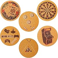 Vista 1 de Juego de 6 posavasos de corcho de 4 pulgadas, tablero de dardos retro, pinball, tarjetas y fichas, billar, controlador de juego Evolution y diseños