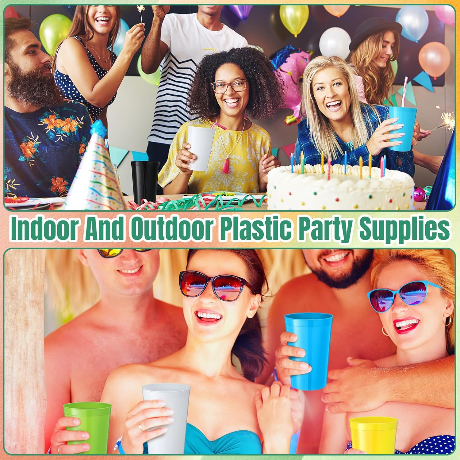 Honeydak 40 Pack 22 Oz Plastic Stadium Cups Bulk Large Stadium Cups Reusable Plastic Stadiums Tumbler Colorful Blank for Birthday Party Events Clubs Camping 10 Colors