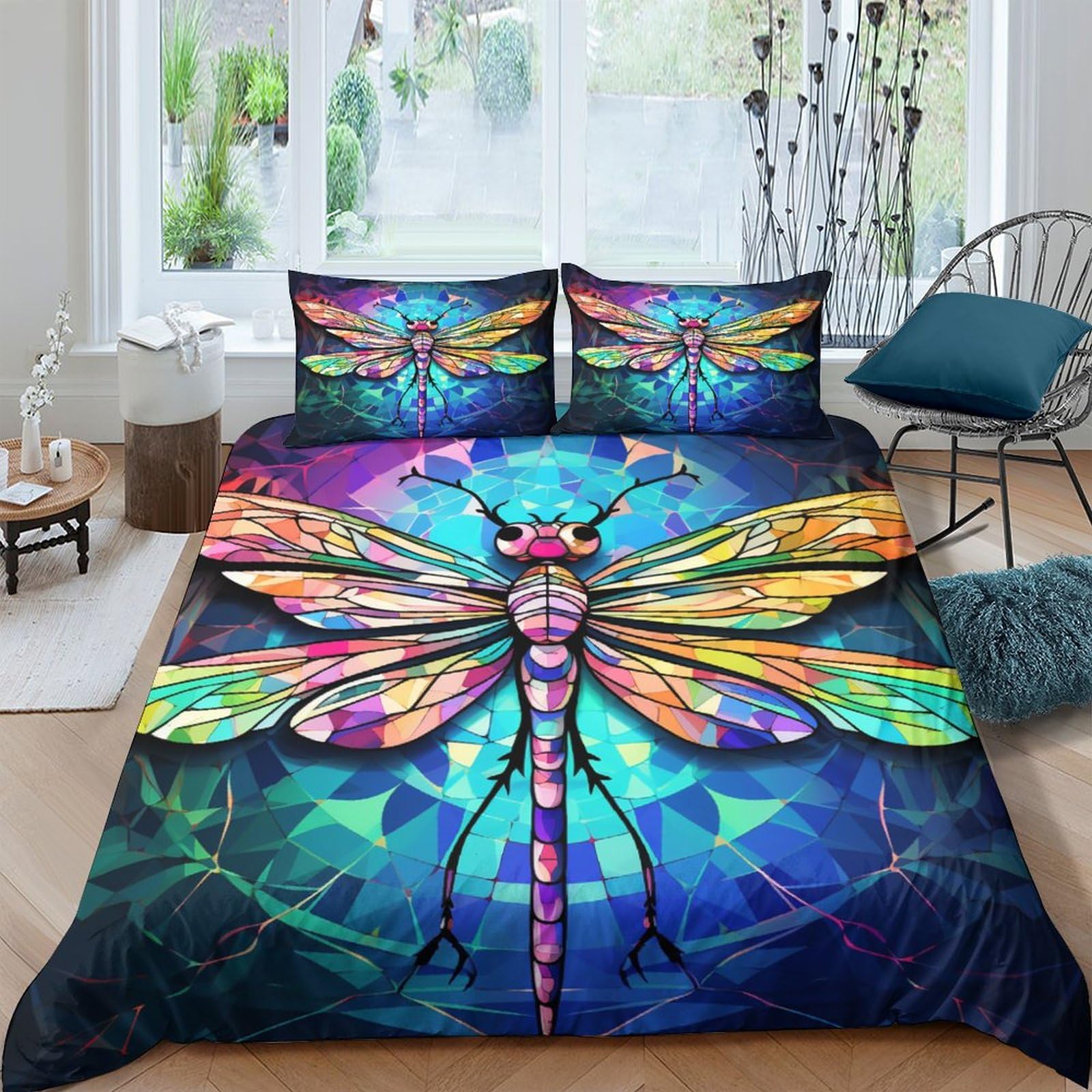 Parure de lit king size libellule pour une chambre parentale zen et cosy