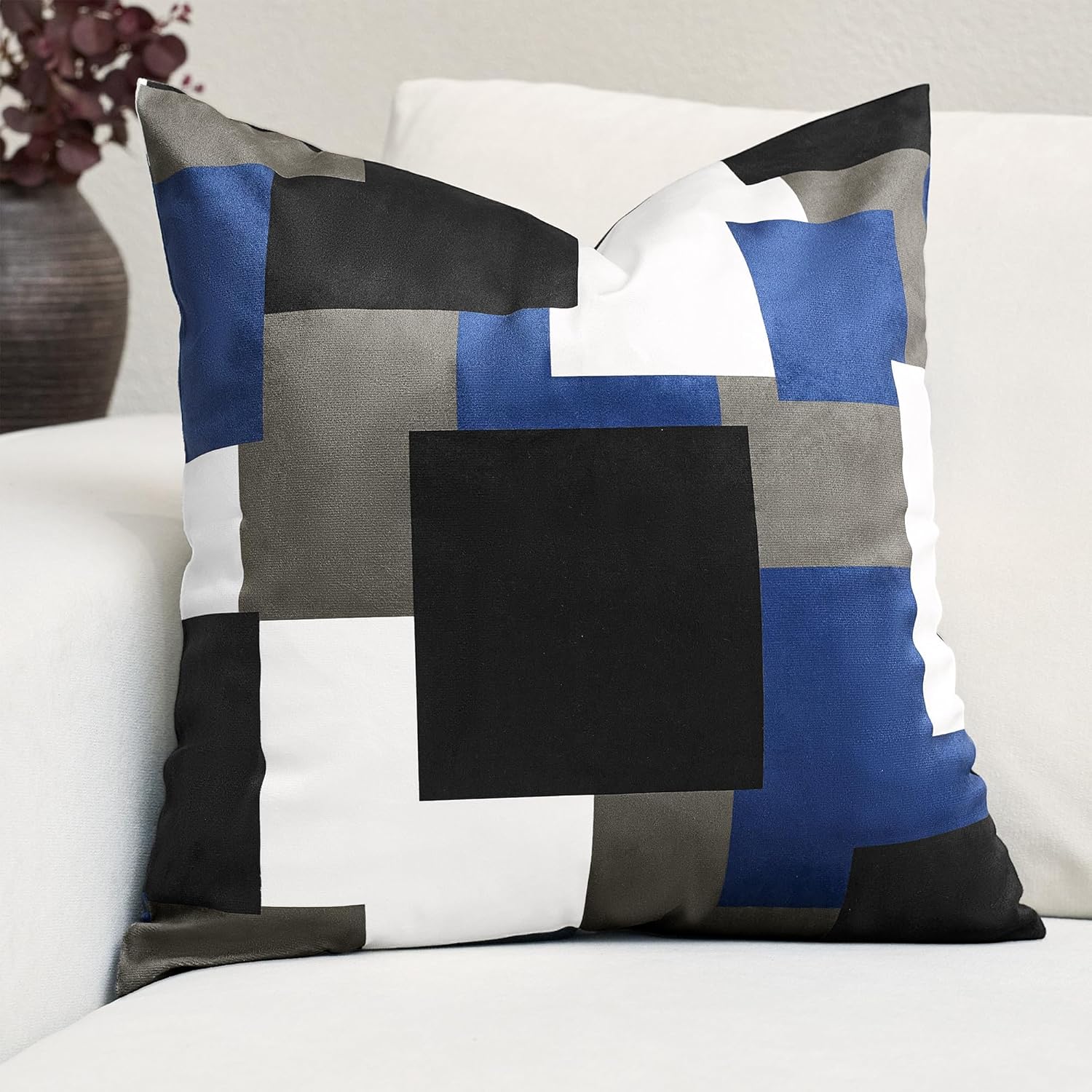 Tyrot Royal Blue Throw Pillow Covers, 20x20 Inches Set of 2 Modern Abstract Geometric Pillowcase, Blue White Square Accent Cushion Case, Soft Pillow Cover for Couch Sofa Bedroom Living Room