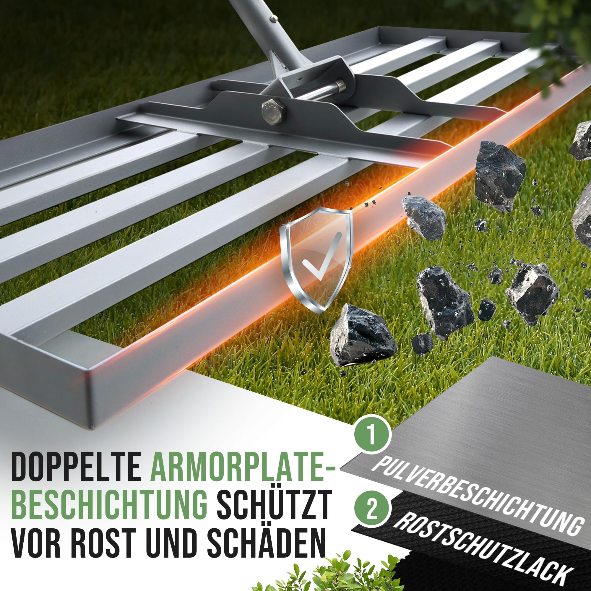 Rasenrakel mit Klicksystem 80x30cm Nivellierrechen für Rasenflächen