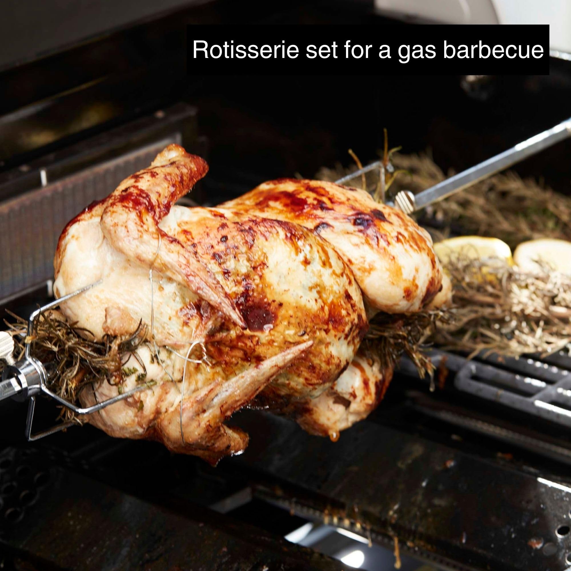 Barbecook Elektryczny rożen do grilla, zestaw ze stali nierdzewnej z silnikiem 220-240 V, uniwersalne zastosowanie, w zestawie 2 igły do mięsa, grill gazowy, akcesoria 80 cm