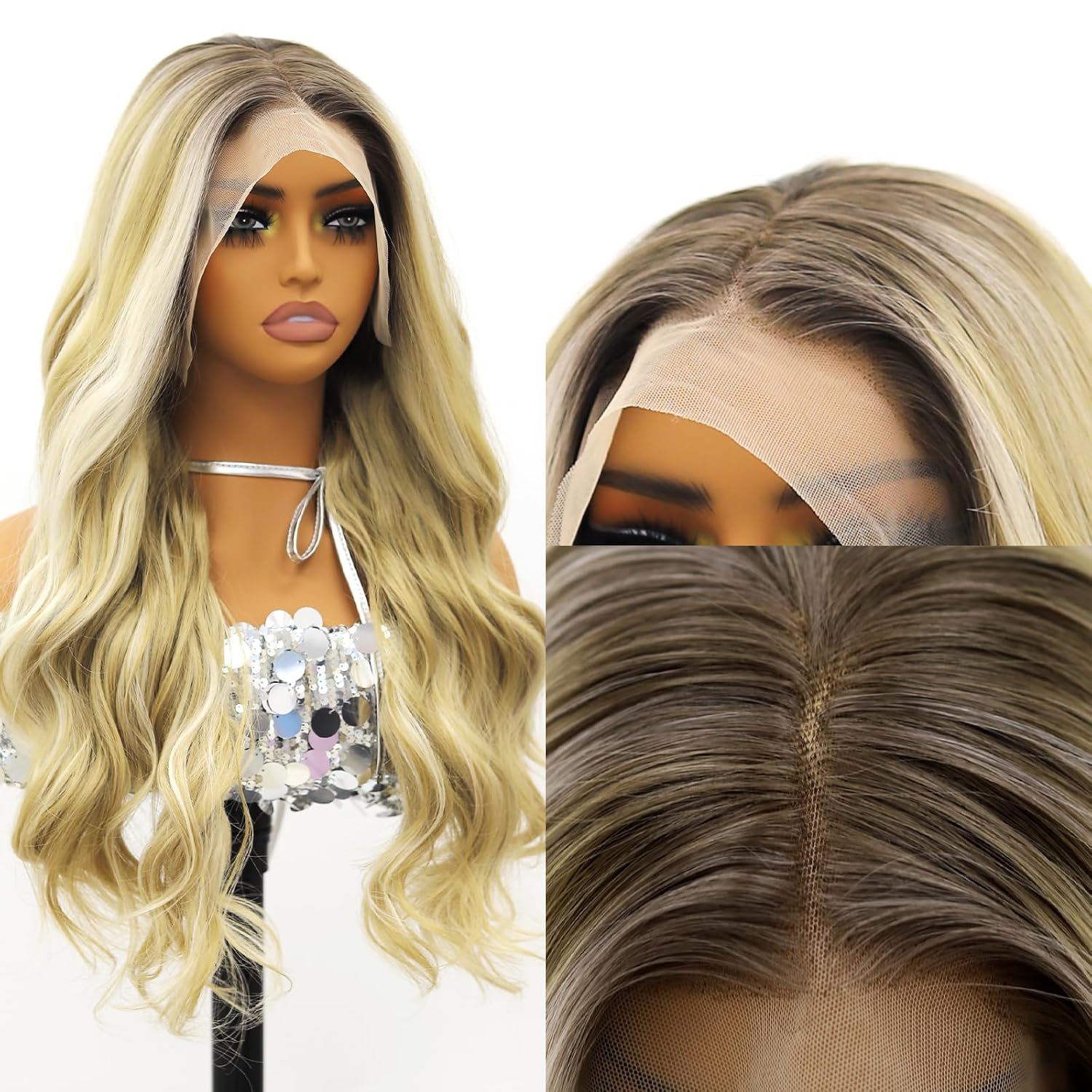 ANDRIA 13x6 HD Lace Front Wig Body Wave, Dirty Blonde Highlight, 26" | Glueless, Pre Plucked, 250 Density, Synthetic With Baby Hair, For Black Women
