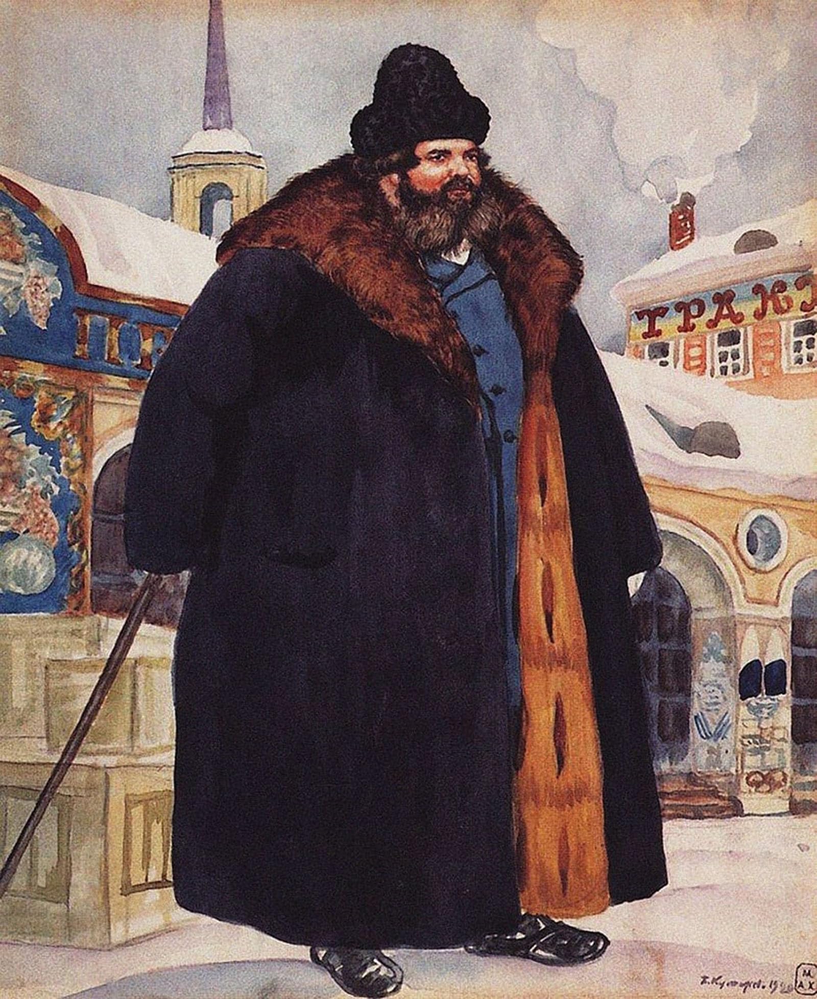 POSTERIIk Famous Print Pop Art Wall Art Graffiti Merchant in a Fur Coat by Boris Mikhailovich Kustodiev Art Prints for Home Decor 60x90cm