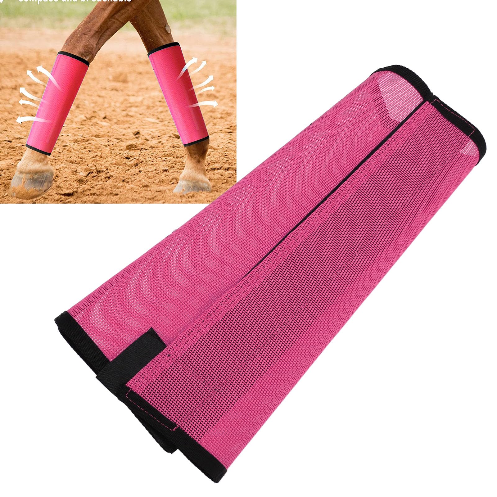 Pssopp 4 Botas Antimoscas para Caballos, Cómodas Botas para Caballos, Protector de Patas Traseras Delanteras, Accesorios Ecuestres para Deportes de Equitación (Rosa roja)