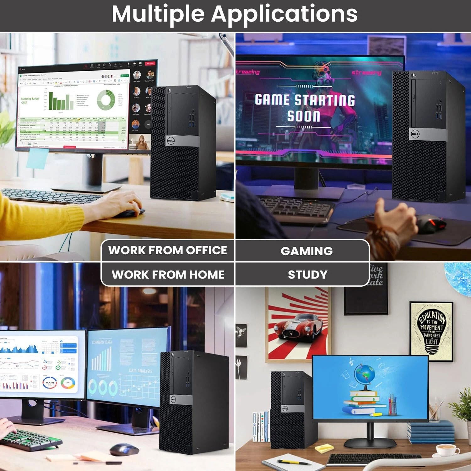 Dell Gaming Tower Desktop PC – Intel Core i5-6500 6th Gen – 16GB DDR4 RAM – 256GB SSD – 500GB HDD – GeForce GT 1030 – 22" Monitor – RGB Keyboard & Mouse – Windows 11 Pro – Gaming Computer (Renewed)