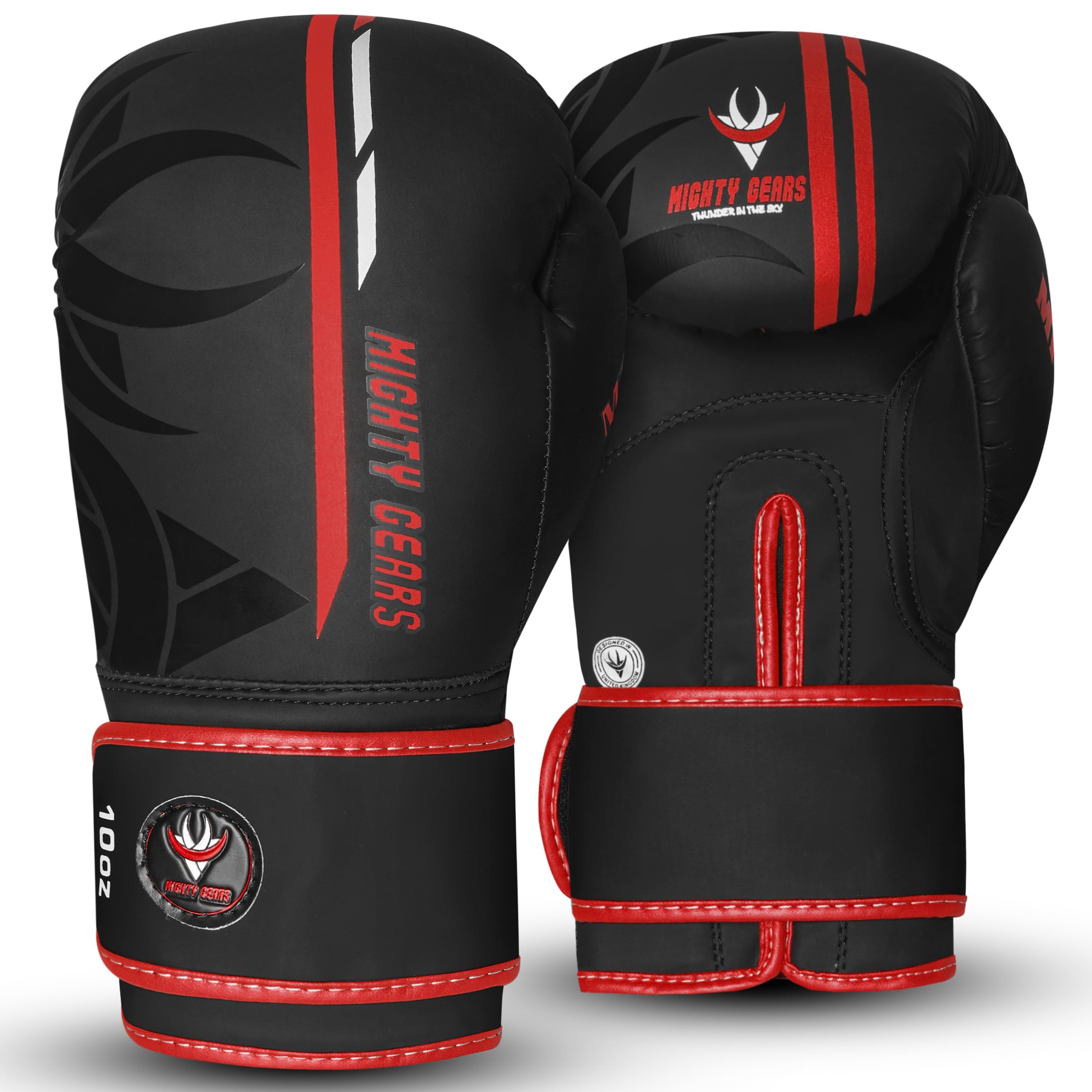 Mighty Gears Boxing Gloves Sparring Training Gloves for Punch Bag Boxing Gloves Mens Women Adult Muay thai MMA Gloves Kickboxing Fighting and Training Ventilated Palm Multi Layered (Red, 10oz)
