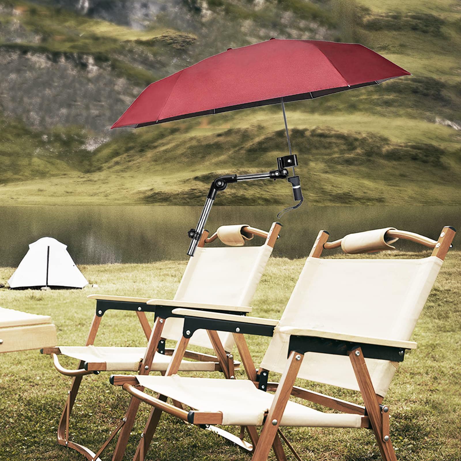 Sombrilla de Silla con Protección Solar, Ajustable 360 ​​Grados, Portátil, con Abrazadera Universal para Carrito de Carro, Capa única roja