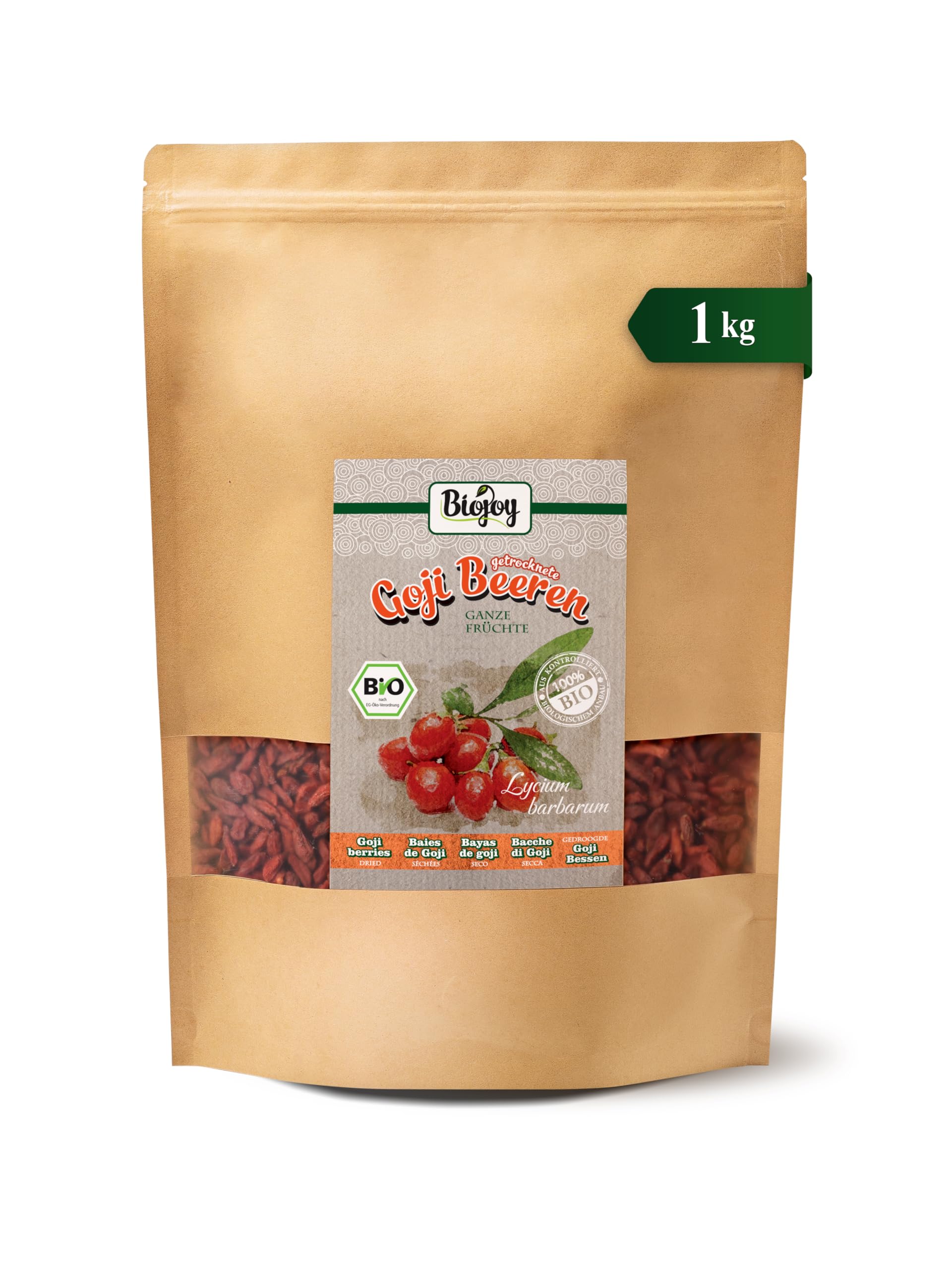 Biojoy Bayas de Goji deshidratadas Ecológicas (1 kg), sin azúcares añadidos y sin azufre