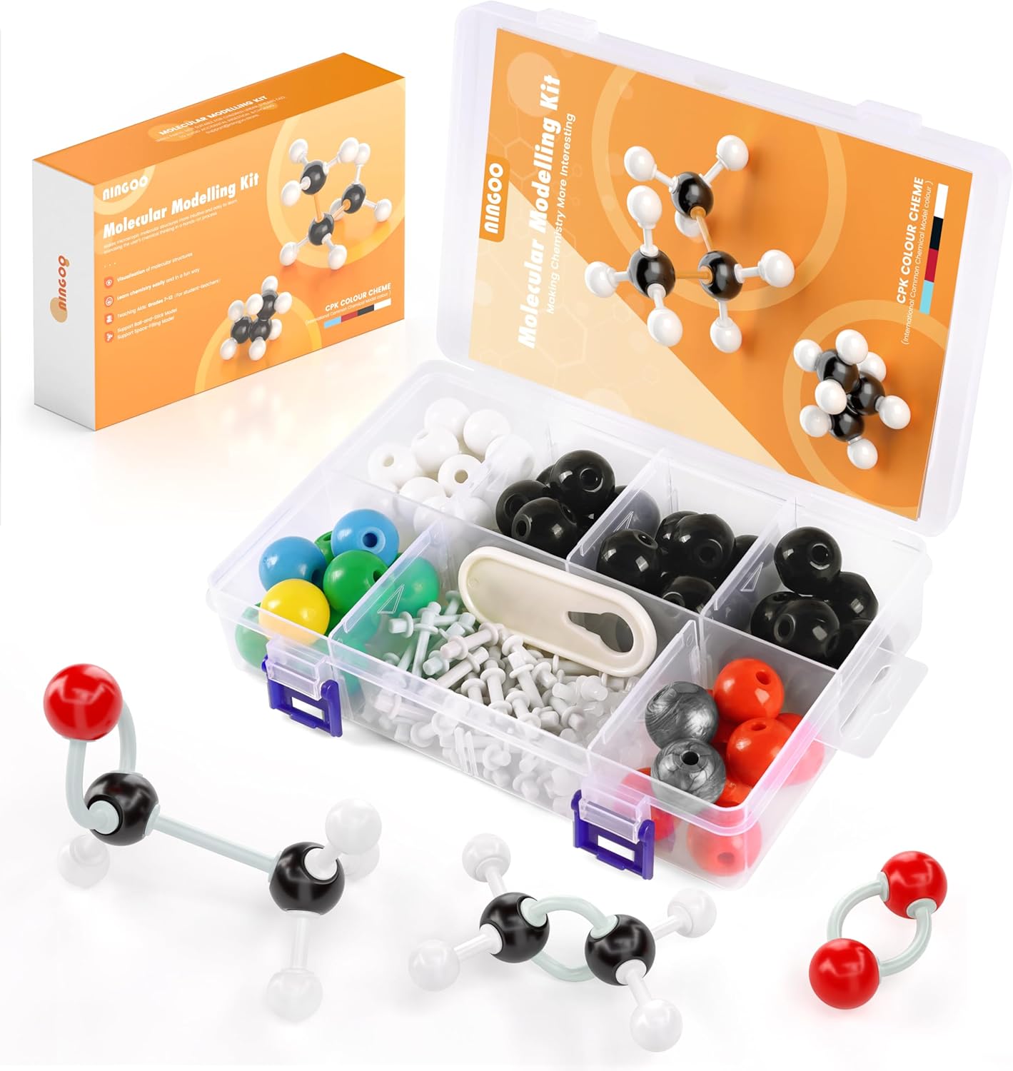 Organic Chemistry Model Kit-124 PCS,Portable Molecular Model Kit for Chemistry Classes,Atomic Element Model Set for Organic?Inorganic Learning,Supply to Students ? Teachers 124-Pcs