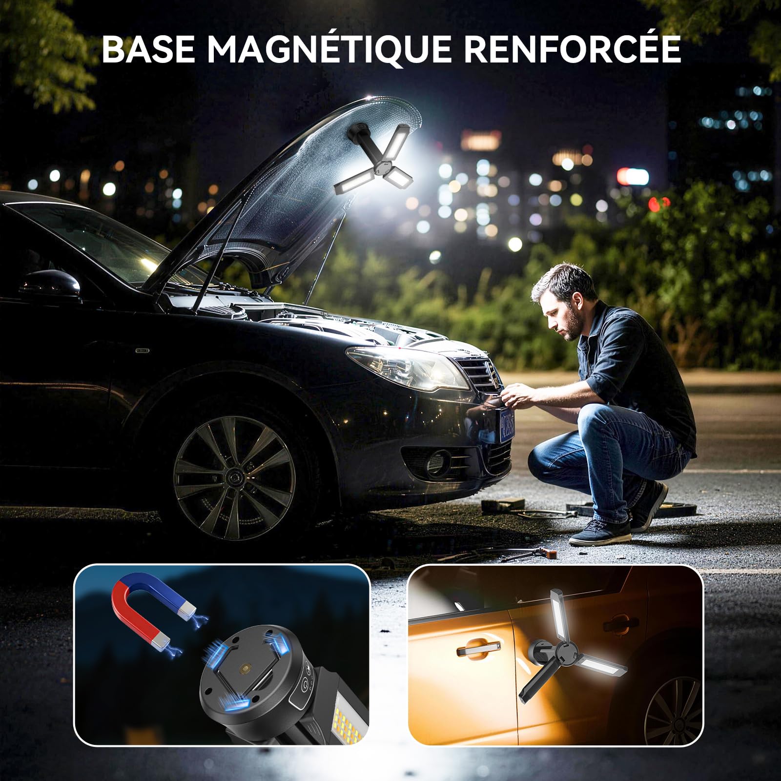 15000 mAh Projecteur de Chantier avec Télécommande, 5000LM Projecteur LED Rechargeable Dimmable, 5 Mode, Trépied Réglable 2.08m, Lampe de Camping Réglable avec Sac de Transport pour Atelier, Urgence