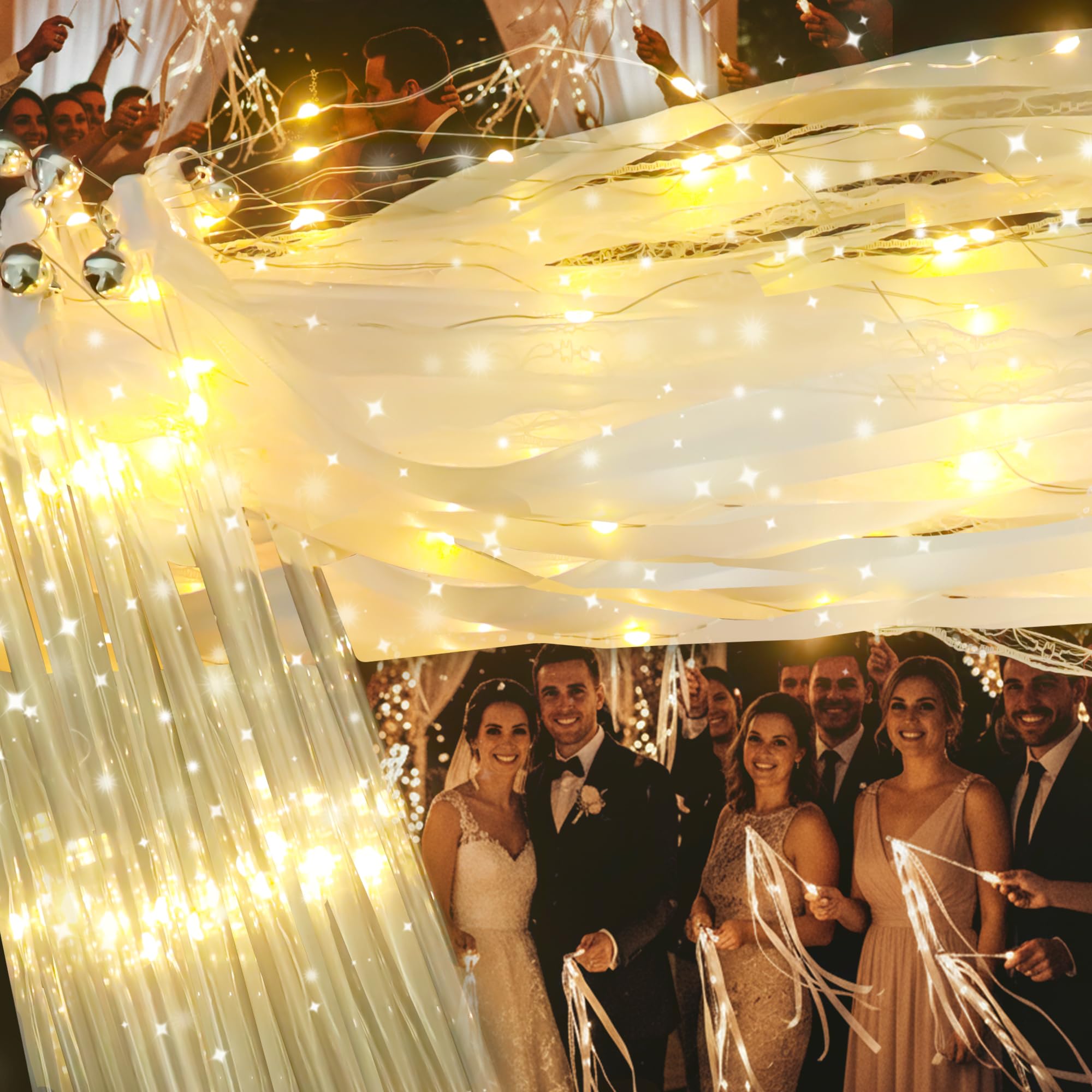 Photo 1 of 100pcs Wands for Wedding, Wedding Wands Streamers with 3 Flashing Modes, Fairy Wands, LED Silk Fairy Wand with Bells for Wedding