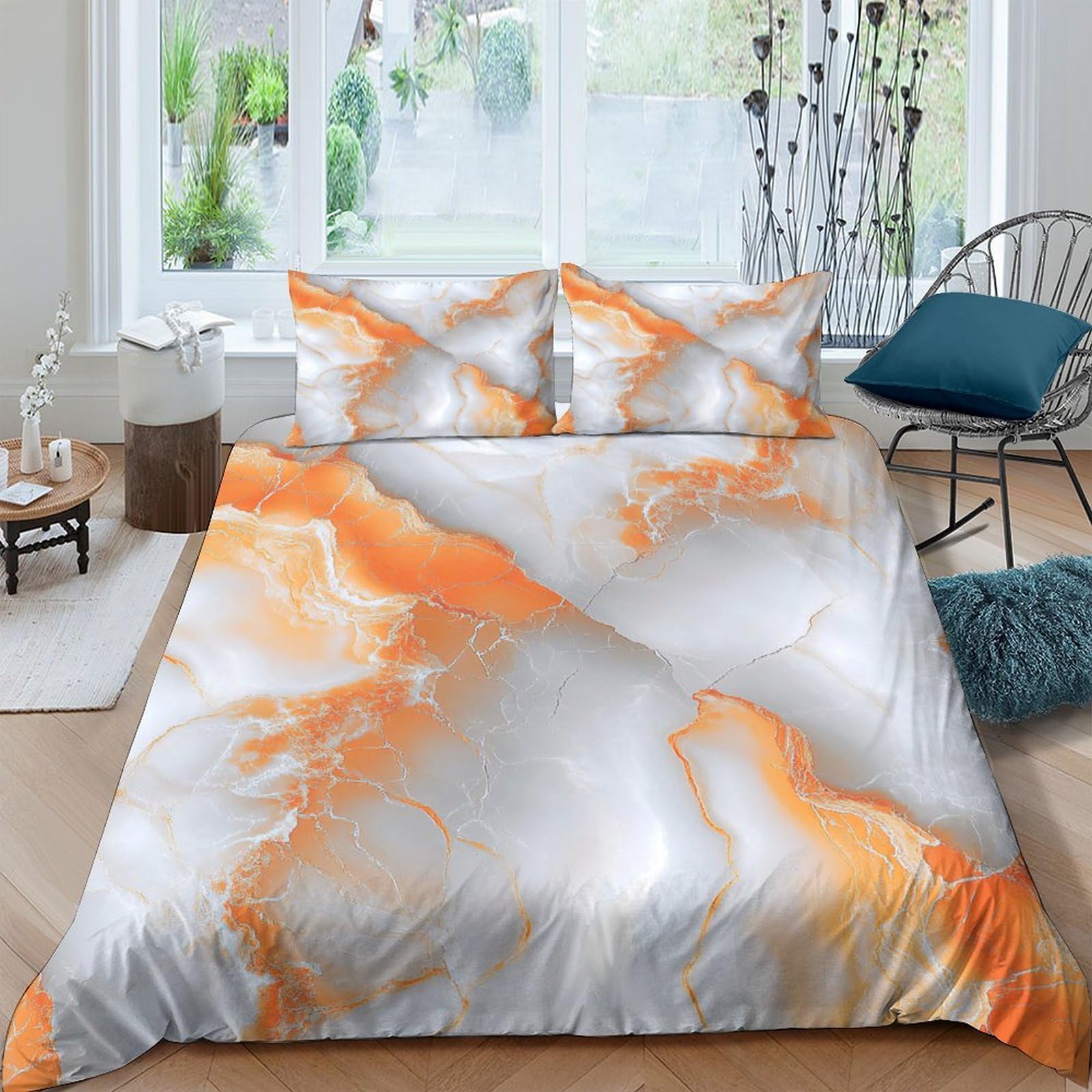 Ctjqhvkz Style-10 3D Printed Orange Marble Fitted Sheet Microfiber Soft Breathable Abstract Bed Cover For Bedroom Guest Room Decor Single（135X200cm）