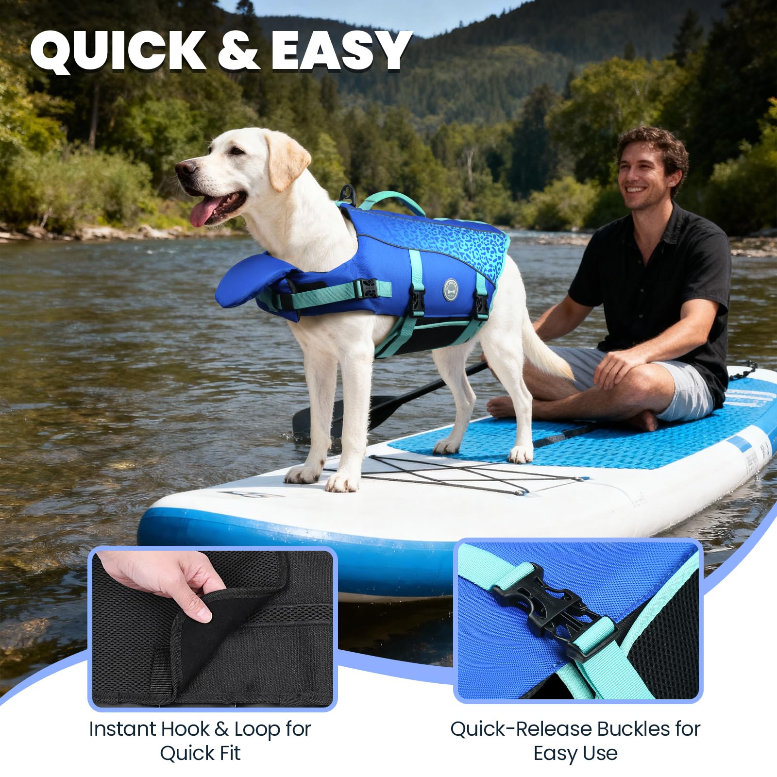 VIVAGLORY Front Float Schwimmweste Hund, Hundeschwimmweste für Bootfahren, Schwimmweste with Kopfstütze, Auftrieb & Schwimmhilfe, XS, Dunkelblau