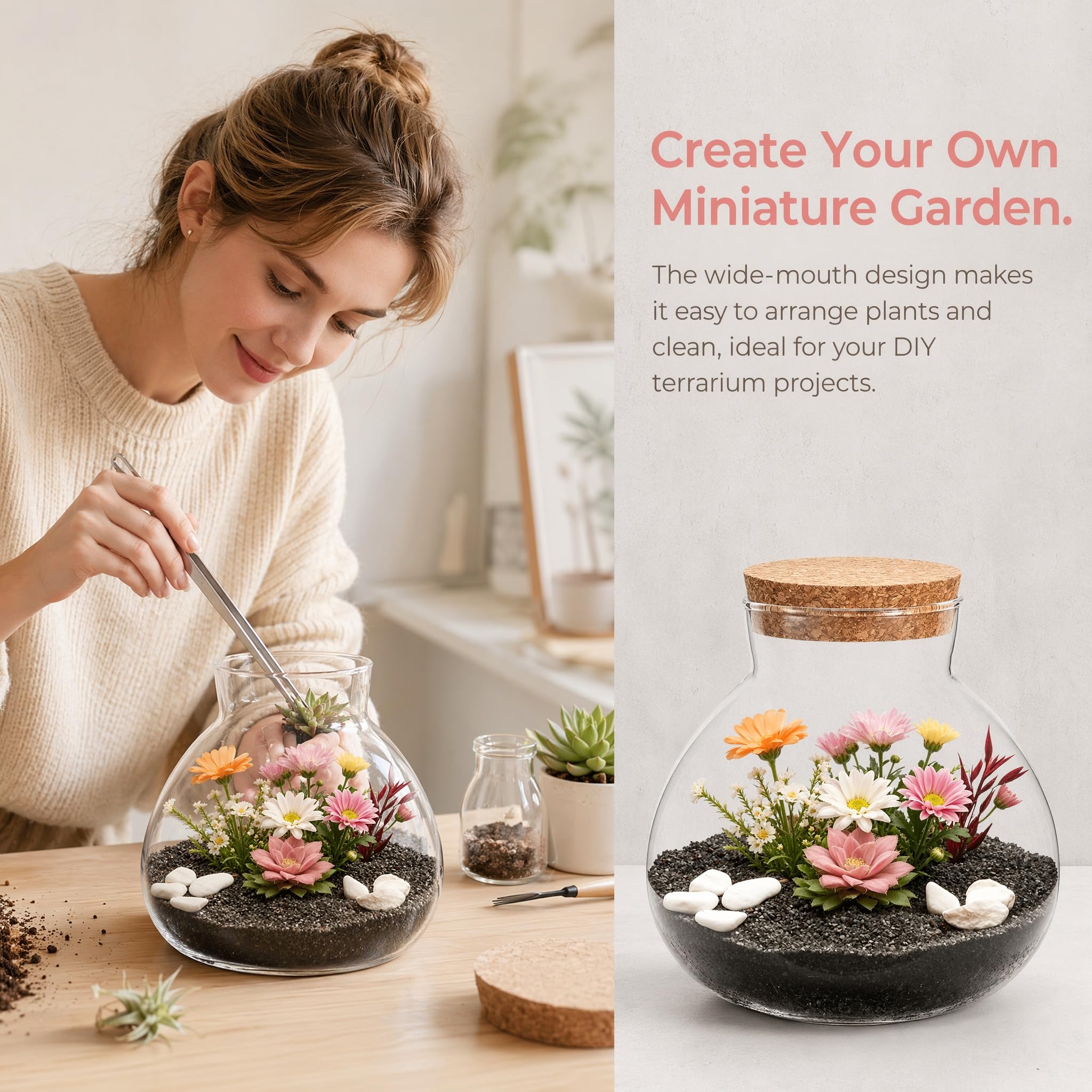 Milisten Terrarium en verre pour plantes, terrarium en liège - Vase en verre - Station de propagation des plantes pour la maison et le bureau - 15 x 16 cm