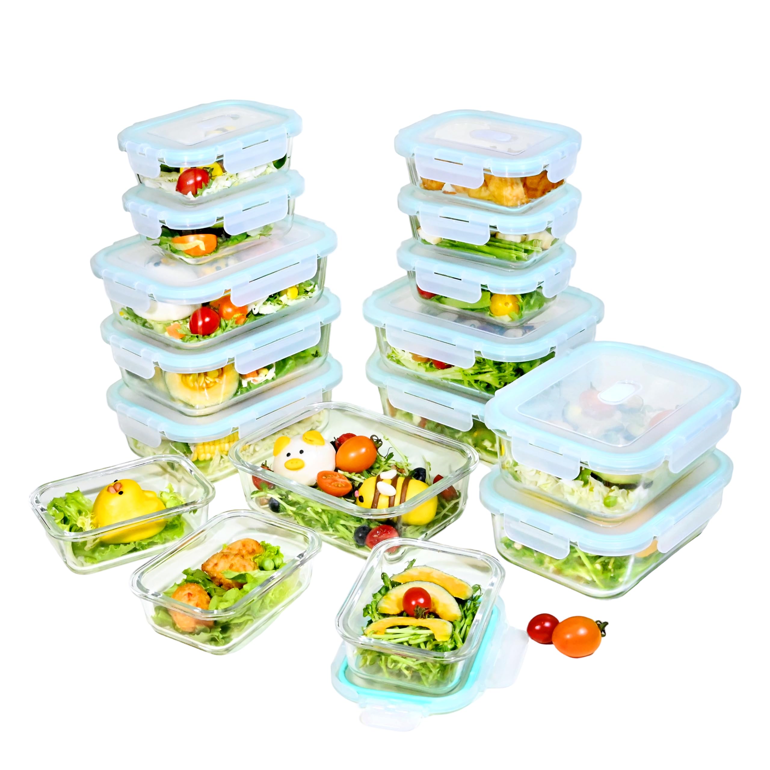 ERUIV Frischhaltedosen Glas Mit Deckel 32 Stück (16 Behälter+16 Deckel) - Glasbehälter MikrowelleSpülmaschinen & Gefrierschrankfreundlich - Meal Prep Boxen Glasdose Lunchbox