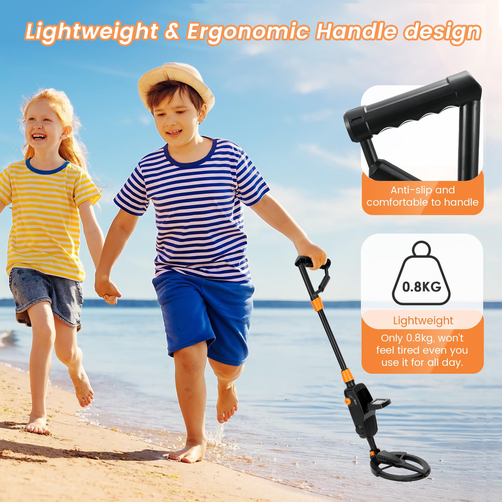 Metal Detector Bambini, Sunowl Metal Detector per Bambino con LCD e Indicazione Sonora, ad Alta Sensibilità con Bobina di Ricerca Impermeabile per la Ricerca di Metalli