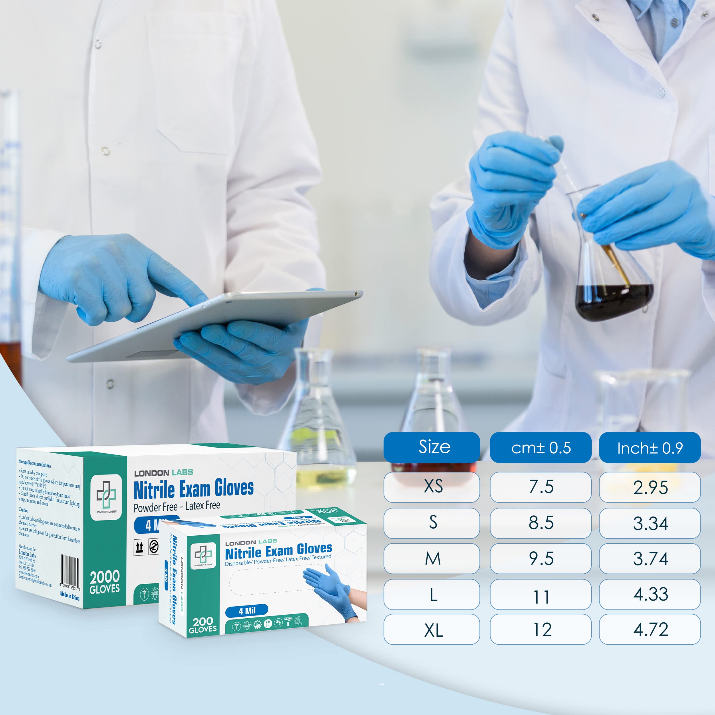 London Labs Nitrile Medical Exam Gloves 4 Mil Disposable Gloves, Latex Free Glove, Powder Free Multi-Purpose (200, Small)