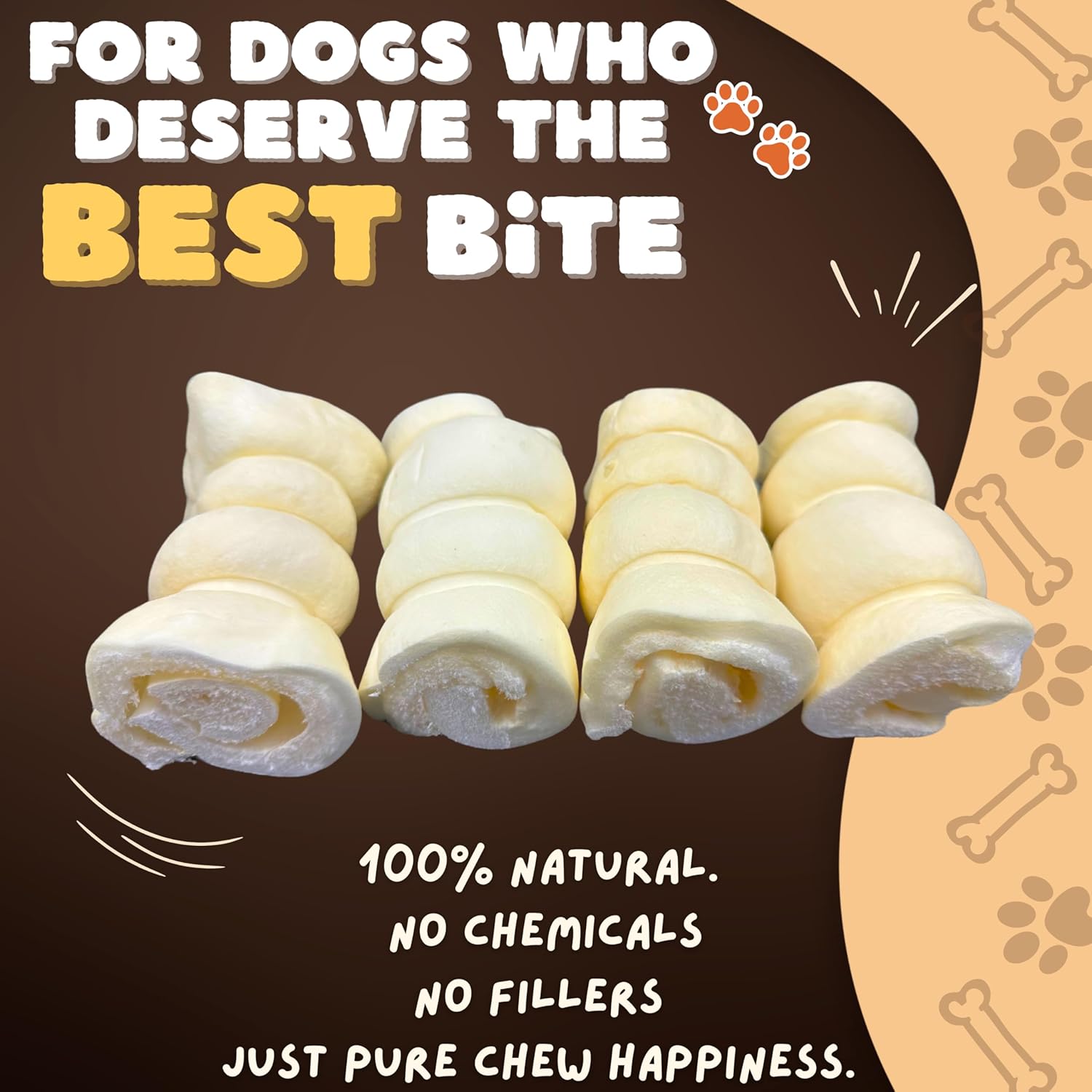 Woofley's 4" Buffalo Beef Cheek Roll -(50 Count)- Beef Cheek Rolls for Dogs - Long Lasting Natural Dog Chews