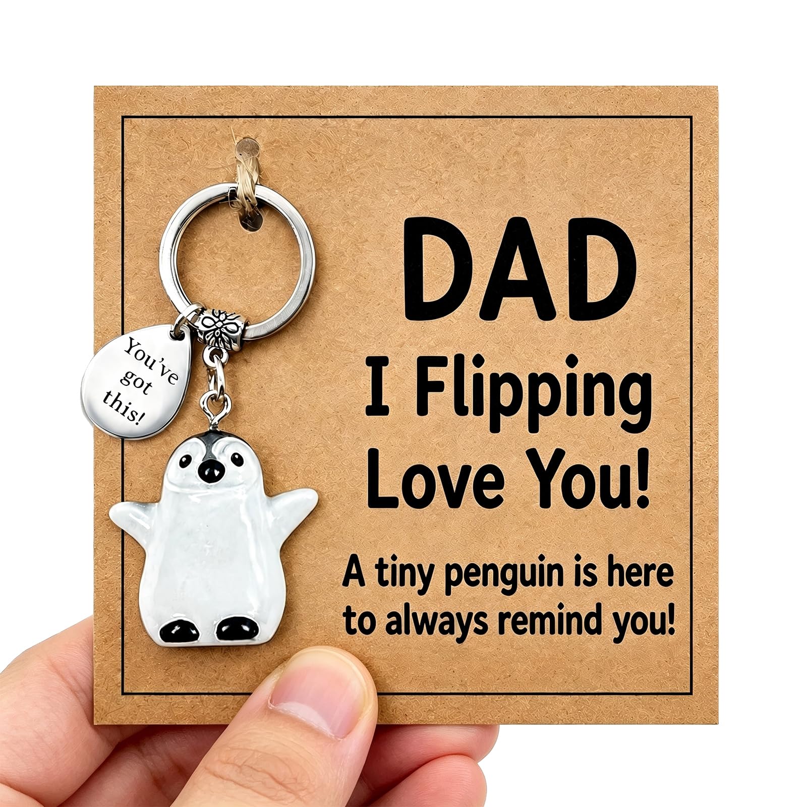 Ethlomoer Unisex Dad Penguin Keyring For – “You‘ve Got This!” Inspirational Keyring For Dy With Penguin Pendant, Stainless Steel Birthday Gifts Fathers Day Presents For Him