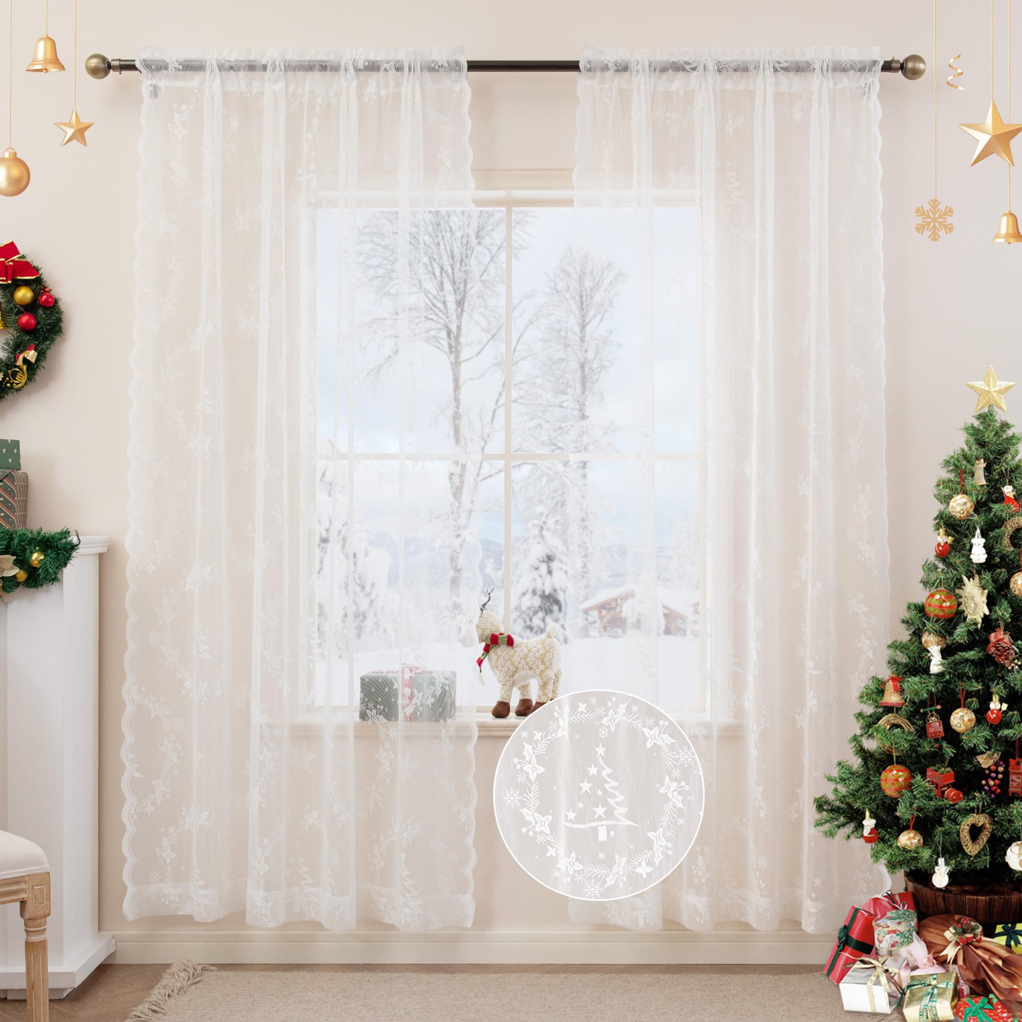 Fall Lace Curtains - 63 Inch, Harvest Pumpkin Style -11